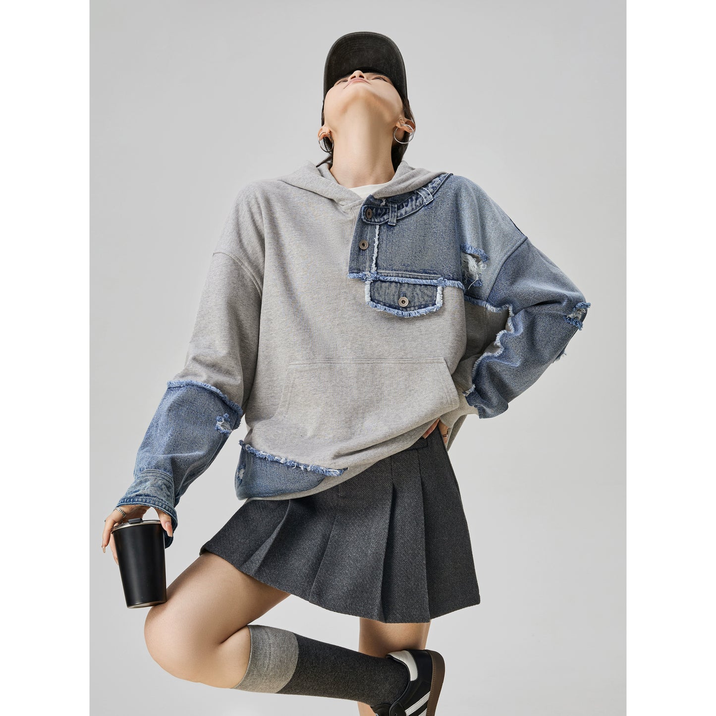 デニム切替デザインフーディ（MF168）