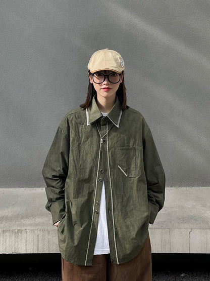 日系レトロ・扎染ダブルカラーロングスリーブシャツ（AVN008）