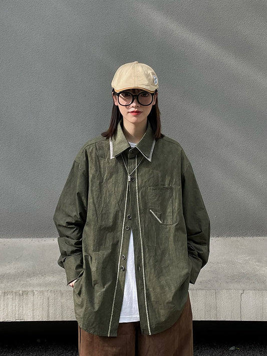 日系レトロ・扎染ダブルカラーロングスリーブシャツ（AVN008）