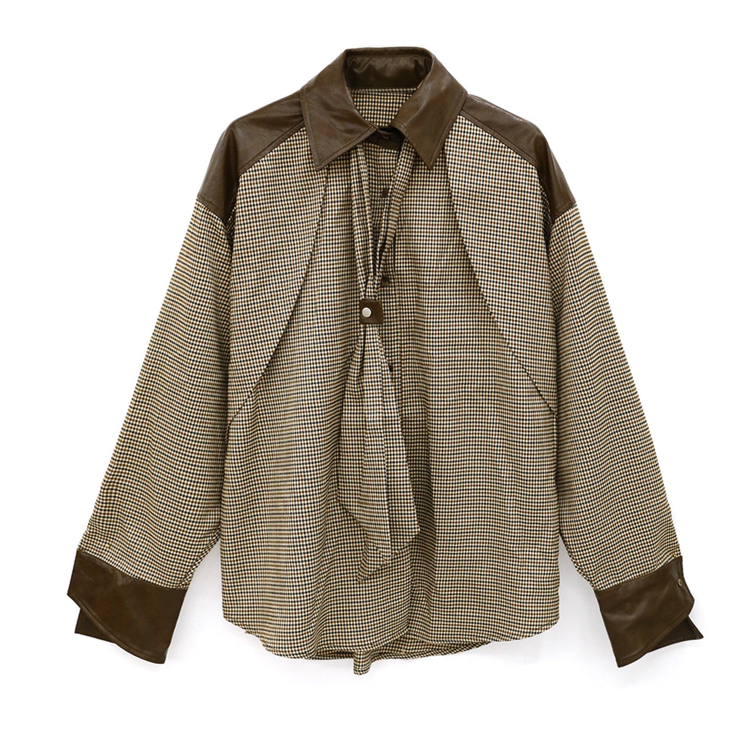 メラード配色×レザー切替 千鳥格チェック タイデザインシャツ（AVN026）