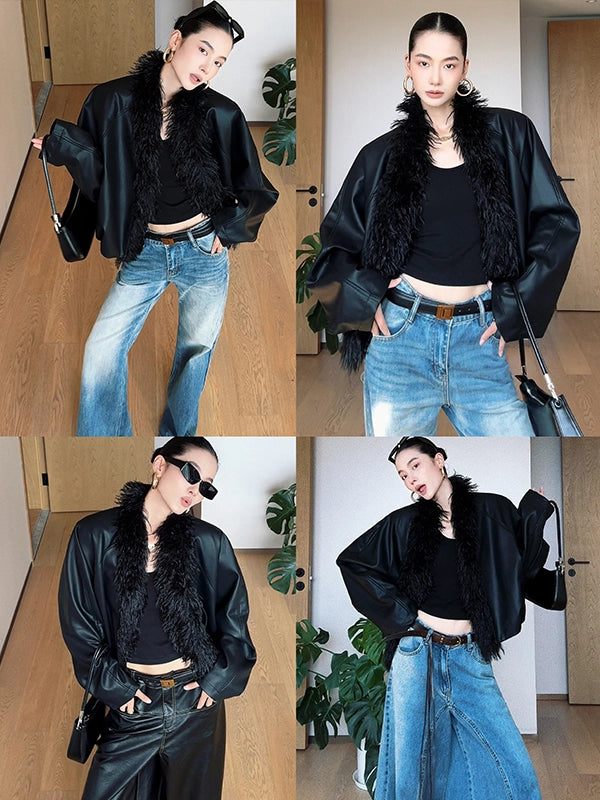 毛辺パイピングレザーブルゾン(CZ002)