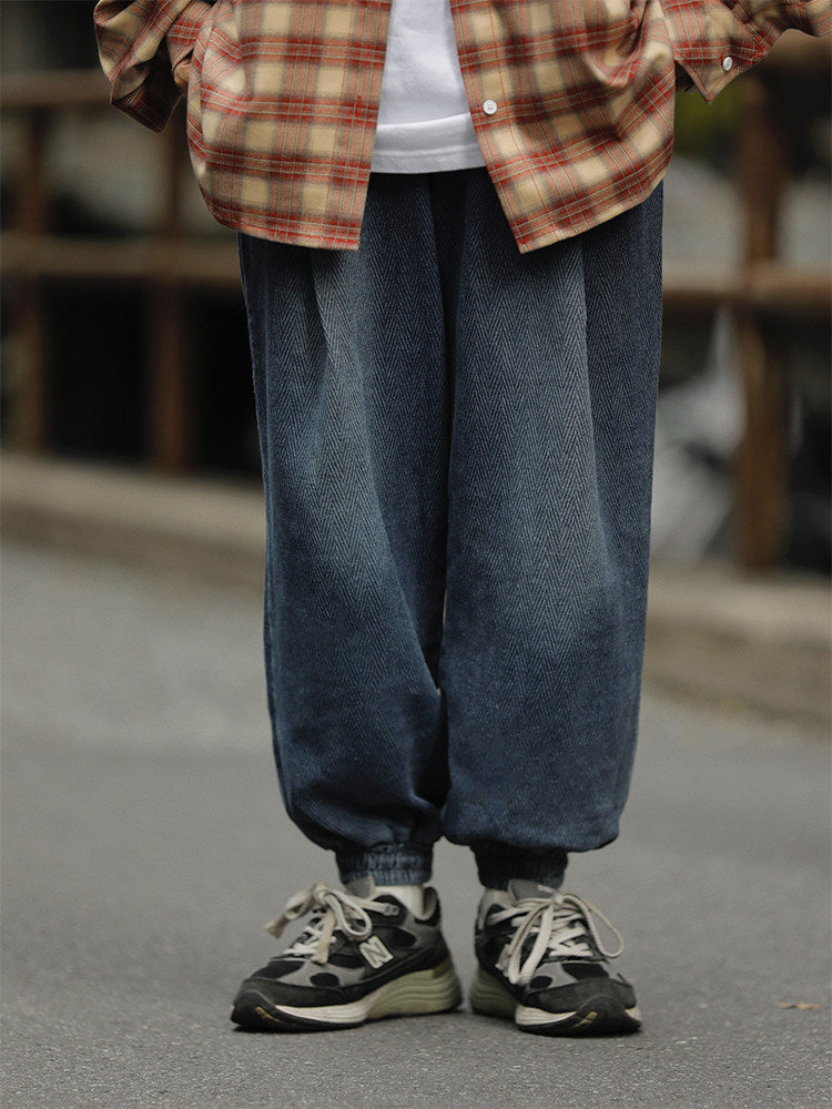 日系ゆるシルエット・ドローストリングデニムパンツ（HU171）