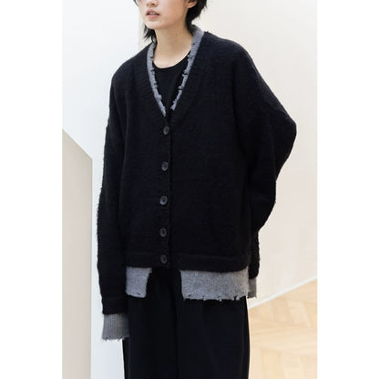 ピグメントモヘア配色カーディガン（HU600）