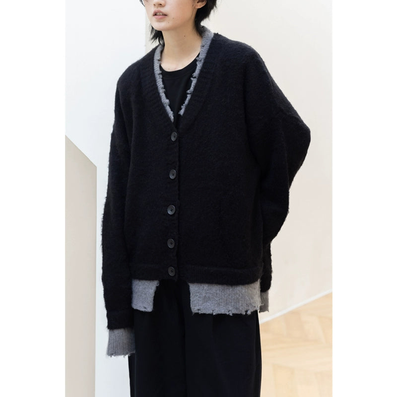 ピグメントモヘア配色カーディガン（HU600）