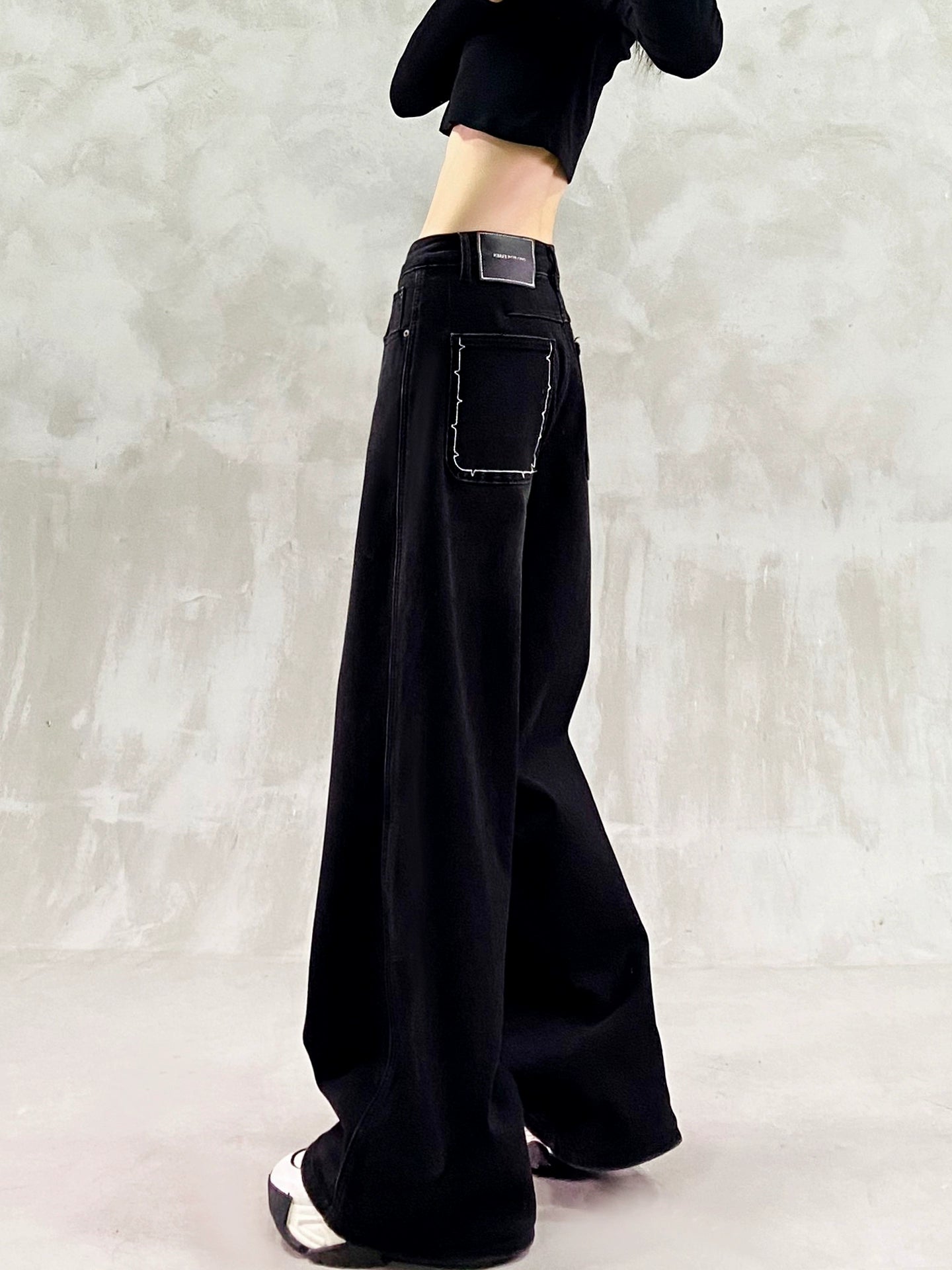 ウォッシュブラック裏起毛デニムワイドパンツ(HU006)