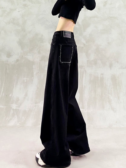 ウォッシュブラック裏起毛デニムワイドパンツ(HU006)