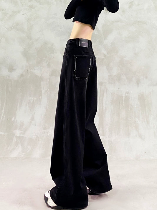 ウォッシュブラック裏起毛デニムワイドパンツ(HU006)