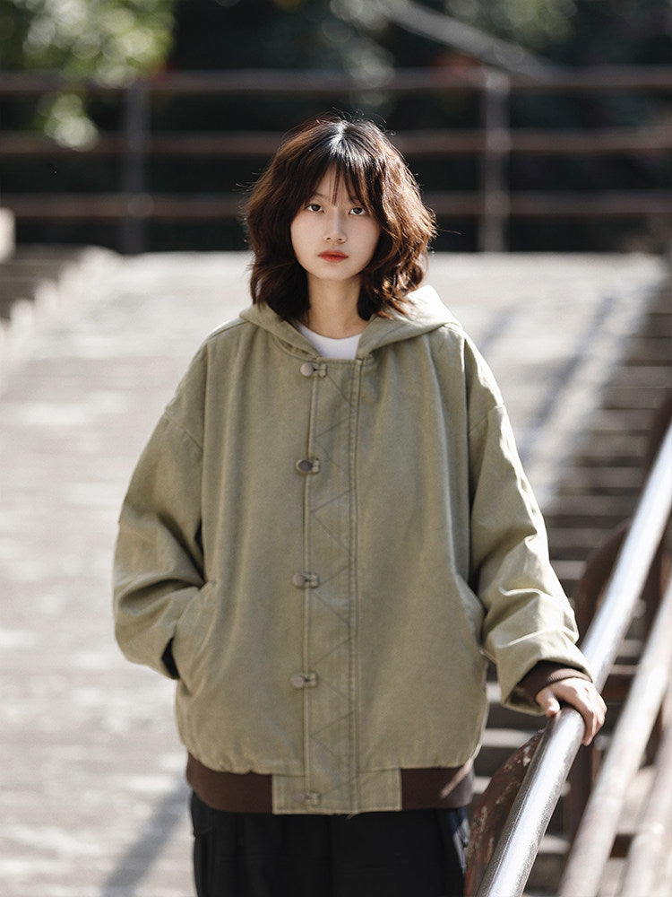 美式ヴィンテージ・ウォッシュ加工フードジャケット（HU929）