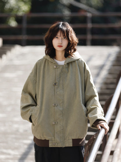 美式ヴィンテージ・ウォッシュ加工フードジャケット（HU929）