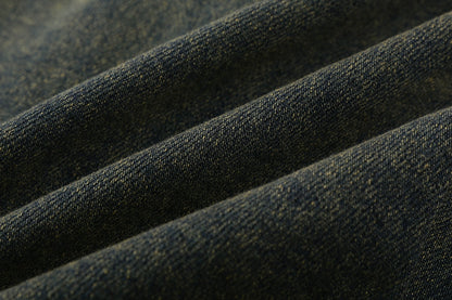 レトロデニムショートジャケット｜レザーパッチ切替アウター(CZ356)