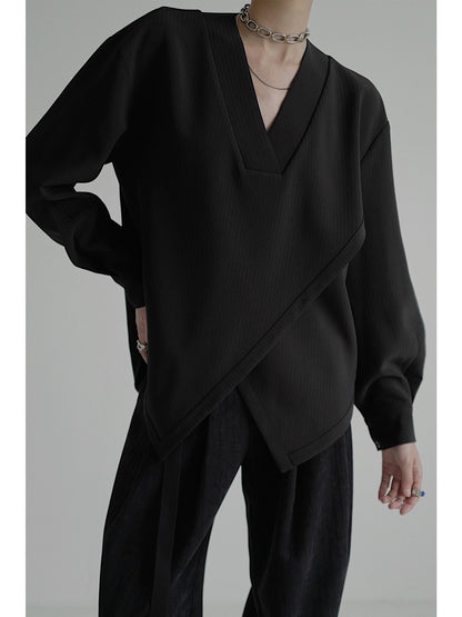 デザインブラウス｜Vネック 長袖 モードカジュアル トップス(CZ321)