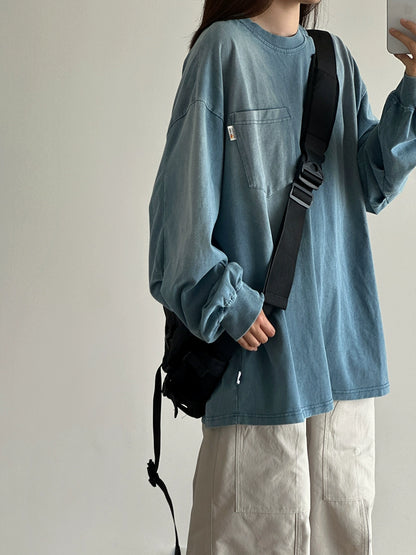 ウォッシュドロングスリーブTシャツ｜ヴィンテージ色落ちトップス（CZ029）