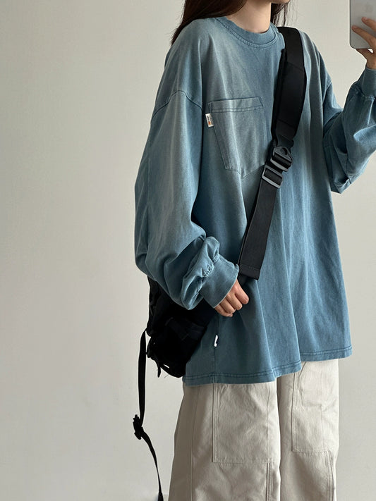 ウォッシュドロングスリーブTシャツ｜ヴィンテージ色落ちトップス（CZ029）