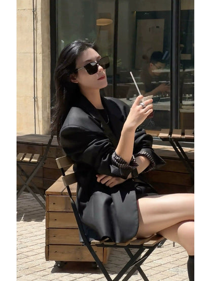 高級感ブラックテーラードジャケット(HU293)