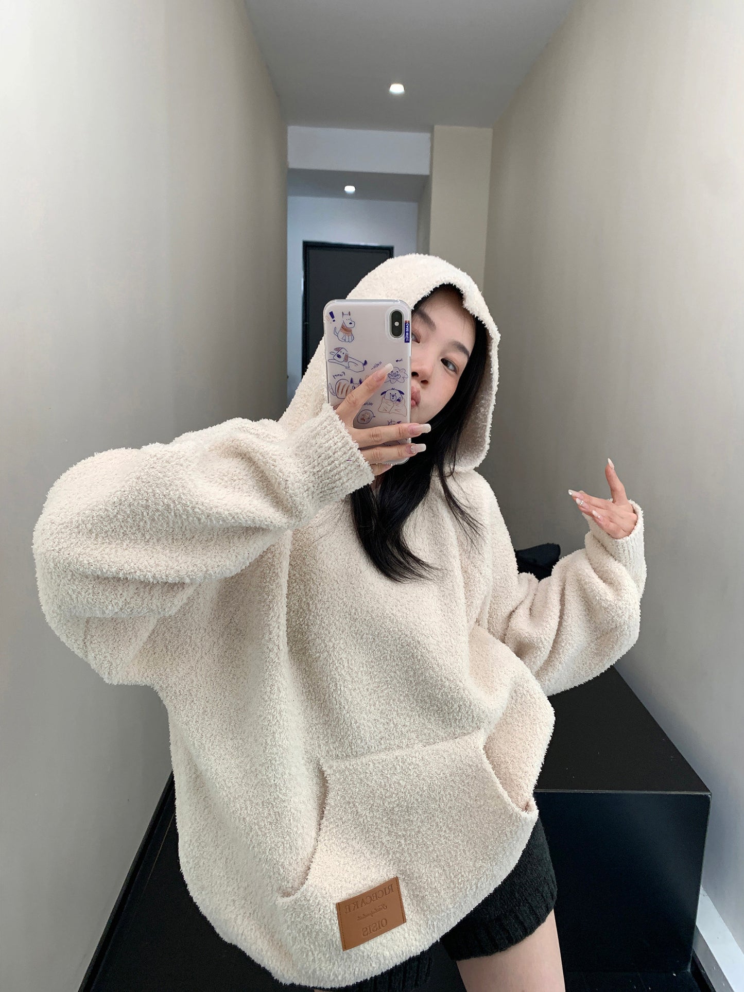 ソフトニット 加厚 オーバーサイズ フーディニット（AVN065）