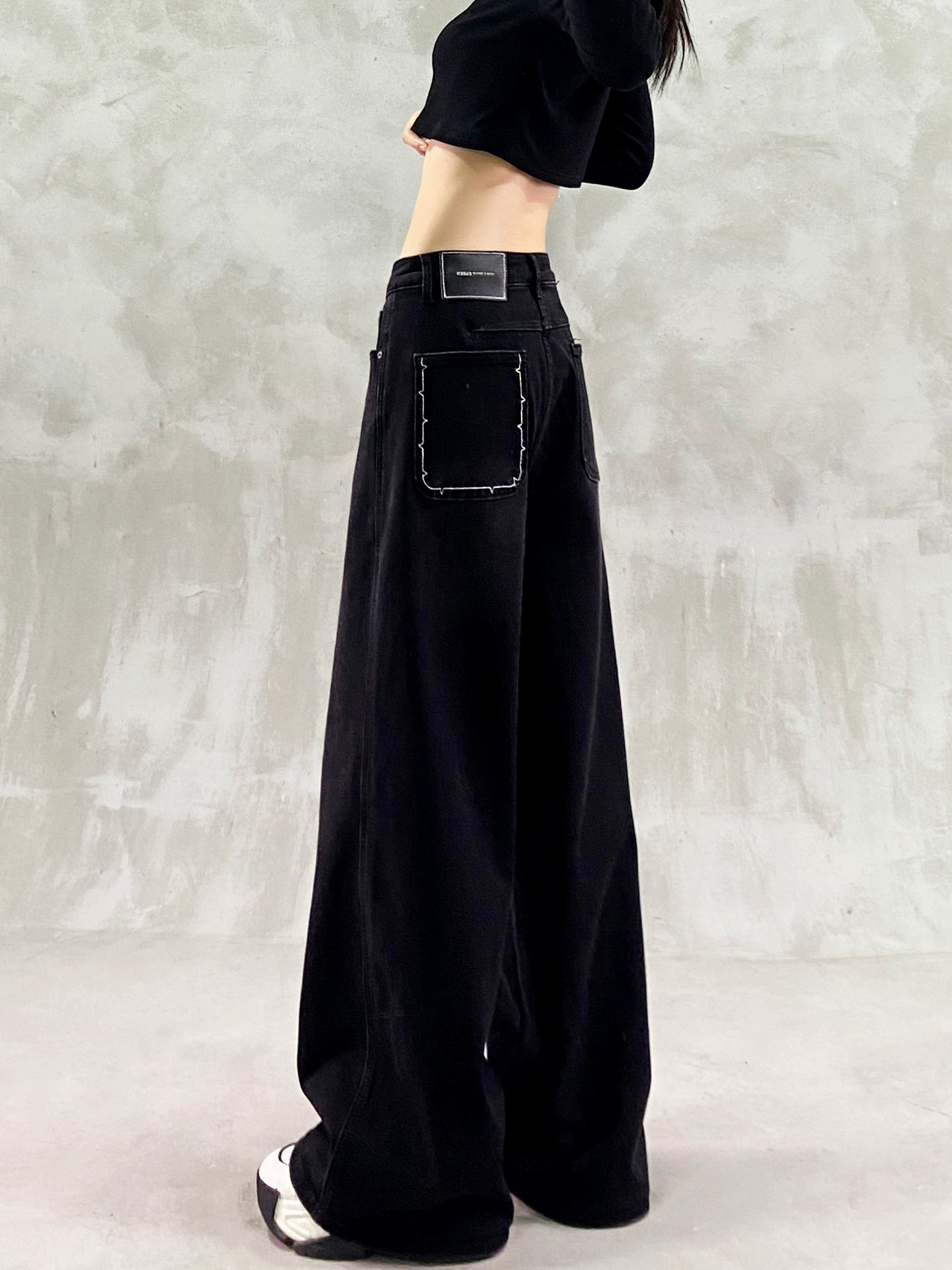 ウォッシュブラック裏起毛デニムワイドパンツ(HU006)