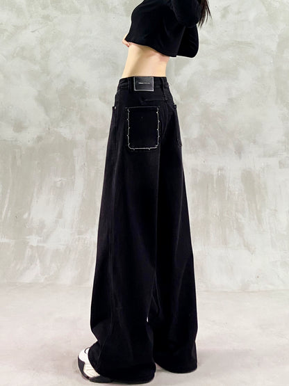 ウォッシュブラック裏起毛デニムワイドパンツ(HU006)