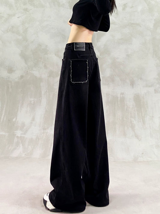 ウォッシュブラック裏起毛デニムワイドパンツ(HU006)