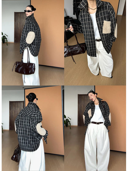 起毛チェック ボア裏地 ウールシャツジャケット（AVN028）