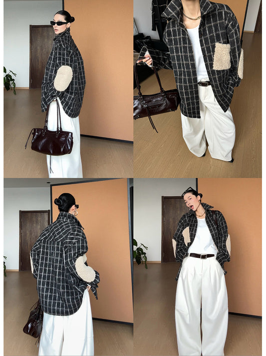 起毛チェック ボア裏地 ウールシャツジャケット（AVN028）