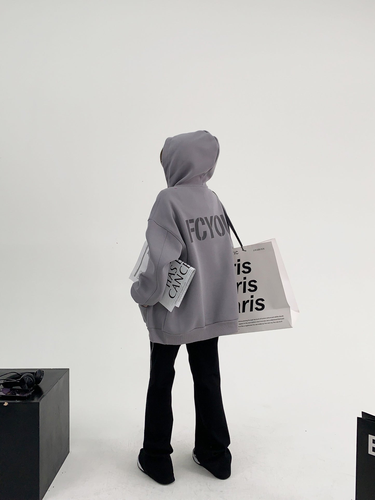 重厚フリース オーバーサイズ 裏起毛フーディ（植毛プリント）（AVN058）