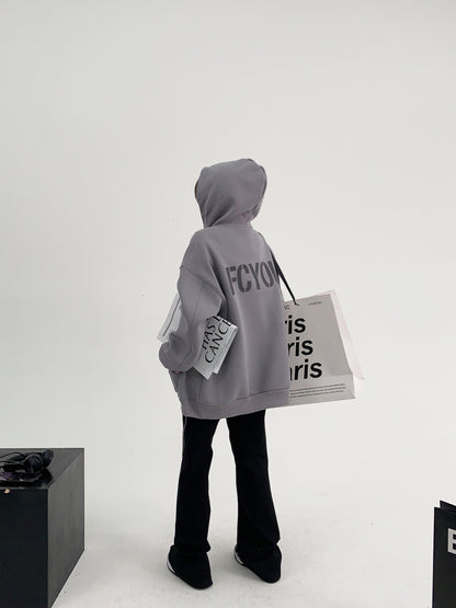 重厚フリース オーバーサイズ 裏起毛フーディ（植毛プリント）（AVN058）