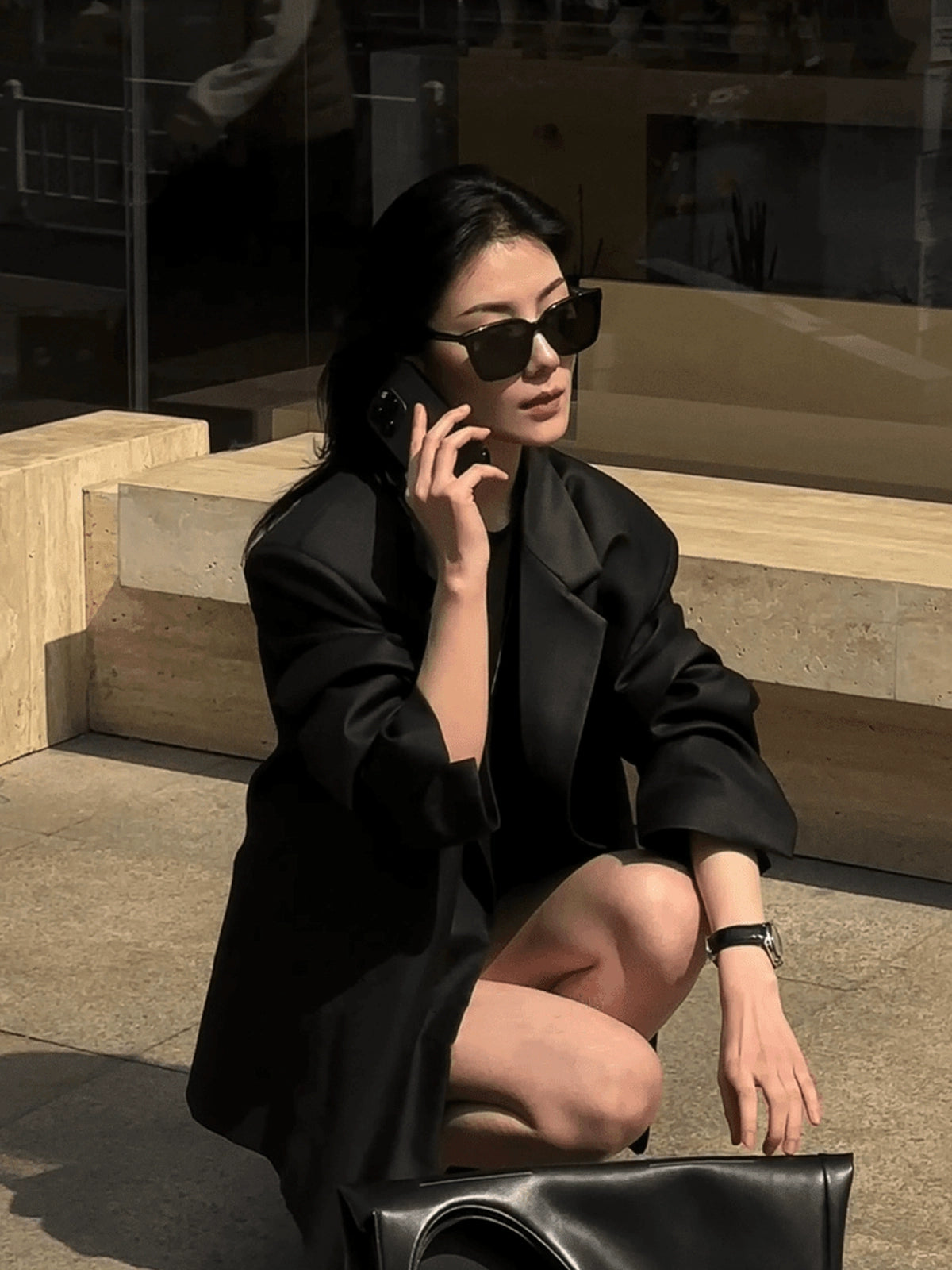 高級感ブラックテーラードジャケット(HU293)