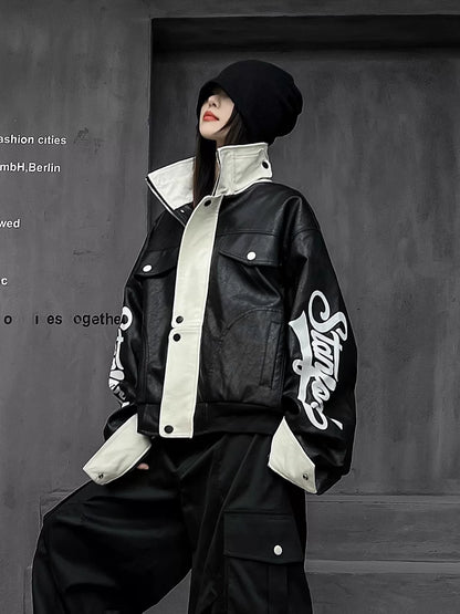 MPUレザー立ち襟ヒップホップジャケット（AVN011）