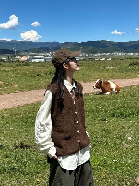 日系レトロ・羊毛混ニットベスト（AVN005）