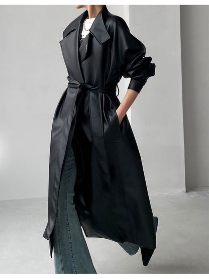 光沢エッグレザー・ロングトレンチコート(MF015)