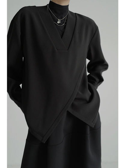 デザインブラウス｜Vネック 長袖 モードカジュアル トップス(CZ321)