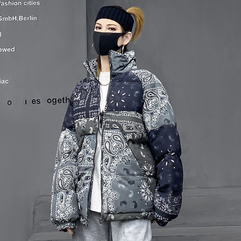 Mオリジナル立ち襟パッチワーク中綿ジャケット（AVN018）