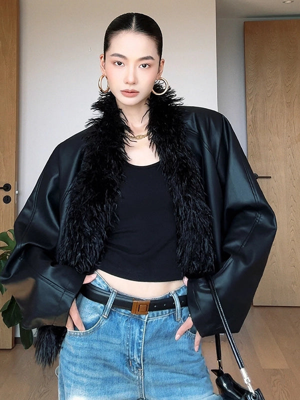 毛辺パイピングレザーブルゾン(CZ002)