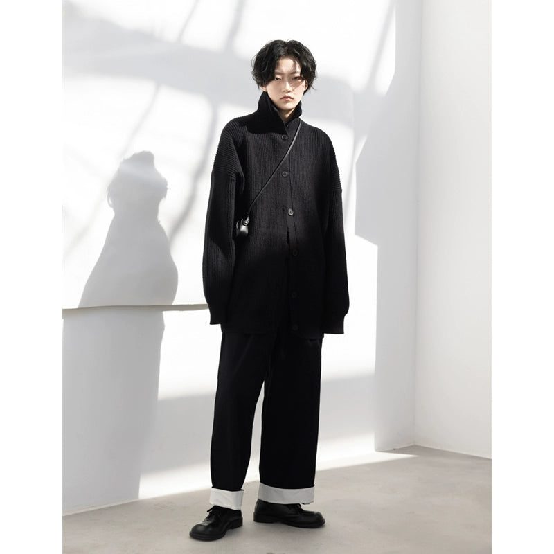 立ち襟ニットカーディガン｜ミニマルモードな厚手デザイン（CZ008）