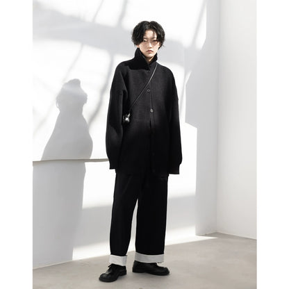 立ち襟ニットカーディガン｜ミニマルモードな厚手デザイン（CZ008）