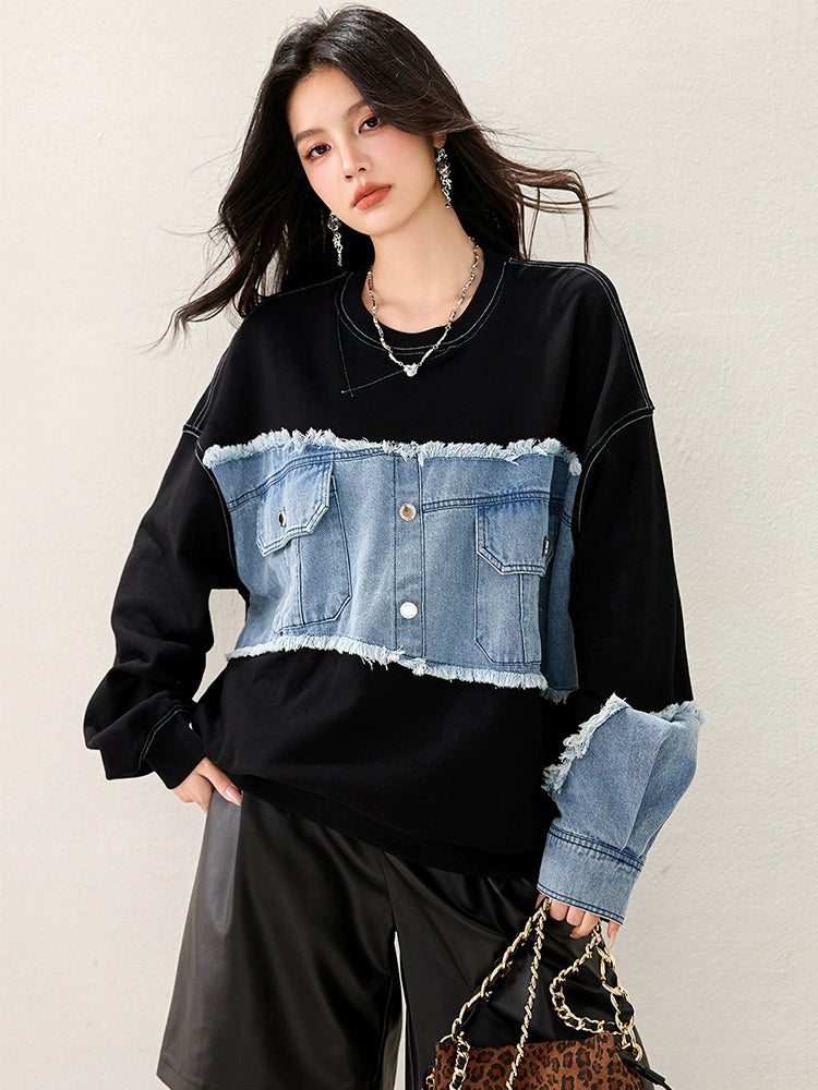 デニムスリーブスウェット｜ルーズトレーナー（CZ012）