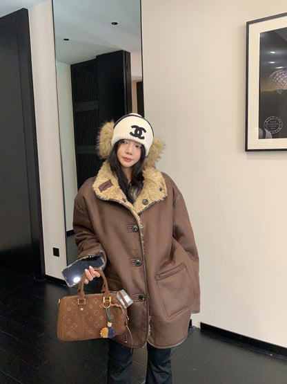 復古両面着用ムートン風ボア加厚コート（AVN066）