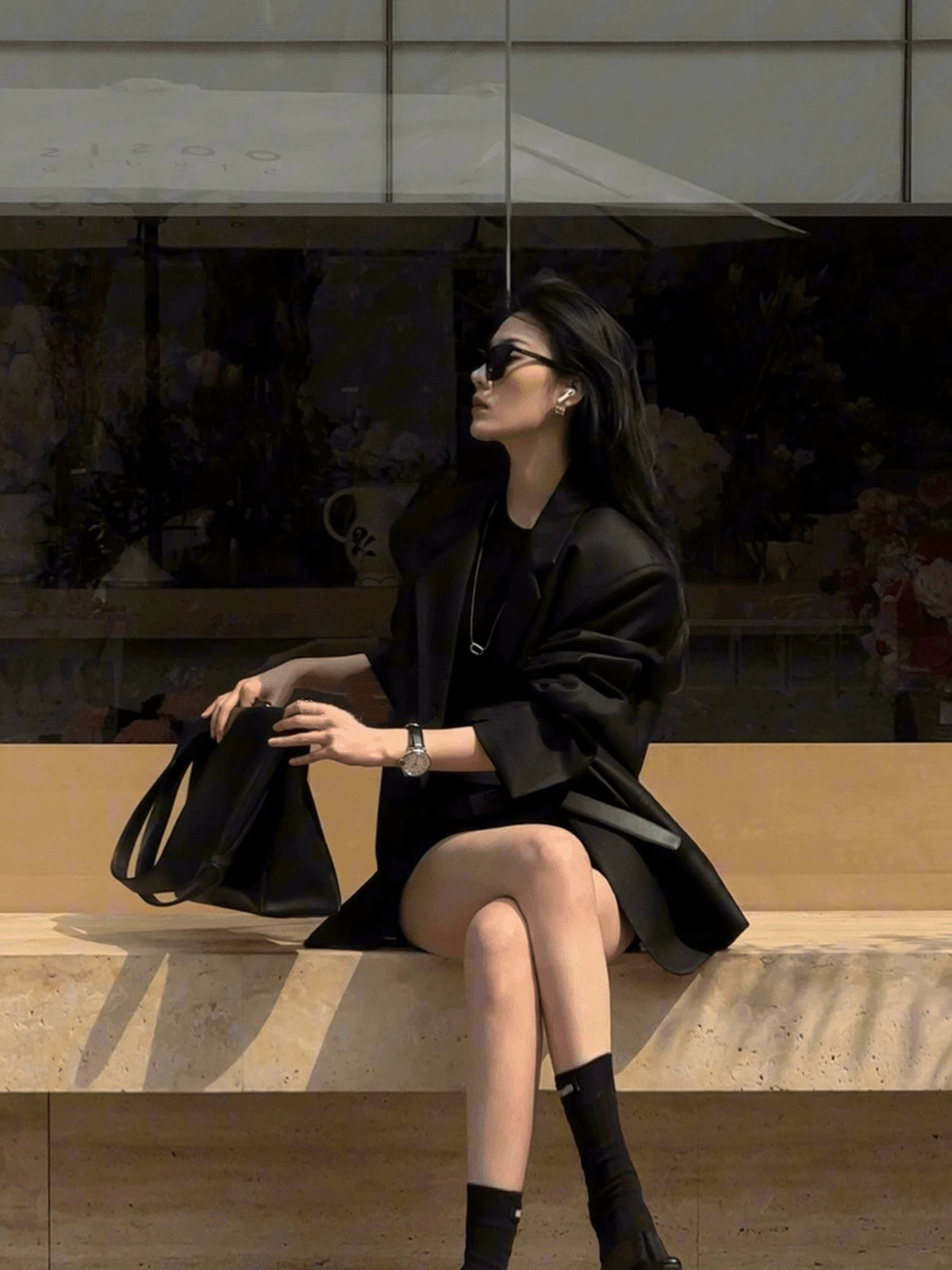 高級感ブラックテーラードジャケット(HU293)