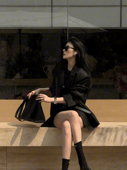 高級感ブラックテーラードジャケット(HU293)