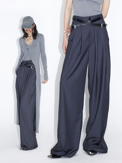 交差ベルトワイドスラックス｜ハイウエスト デザインパンツ(CZ001-2)