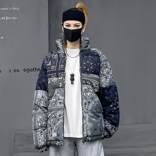 Mオリジナル立ち襟パッチワーク中綿ジャケット（AVN018）