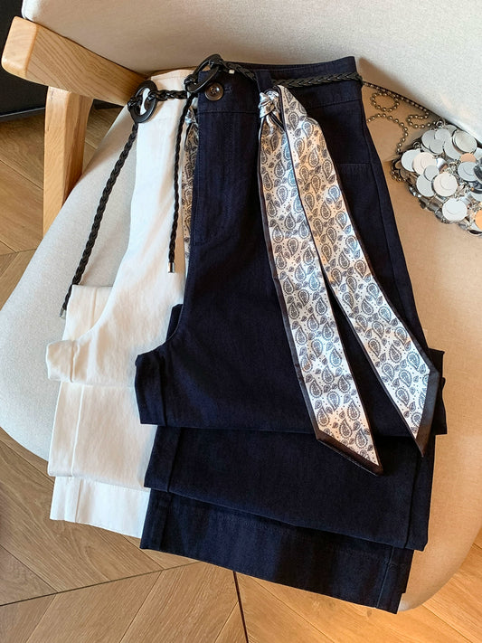 スカーフベルト付きワイドストレートパンツ（HU007）