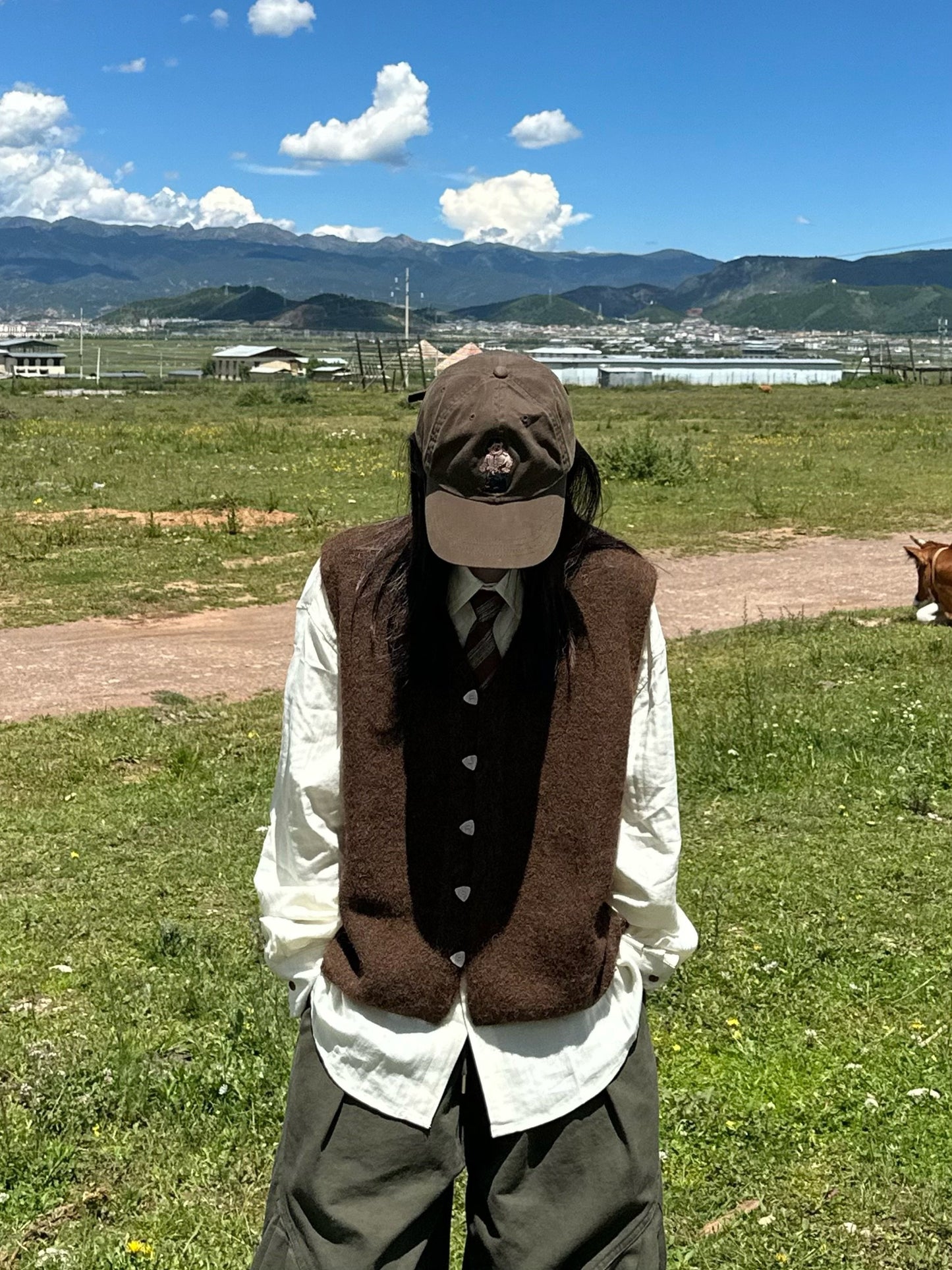 日系レトロ・羊毛混ニットベスト（AVN005）