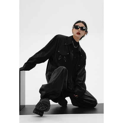 レザーシャツジャケット｜オーバーサイズ デザインシャツ(CZ198)