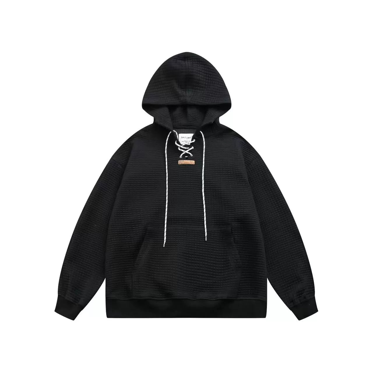 日系ワッフル華夫格 加厚レースアップフーディー（HY028））