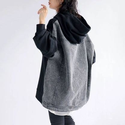 デニム切替パーカー｜ルーズデザインフーディー（HU110）