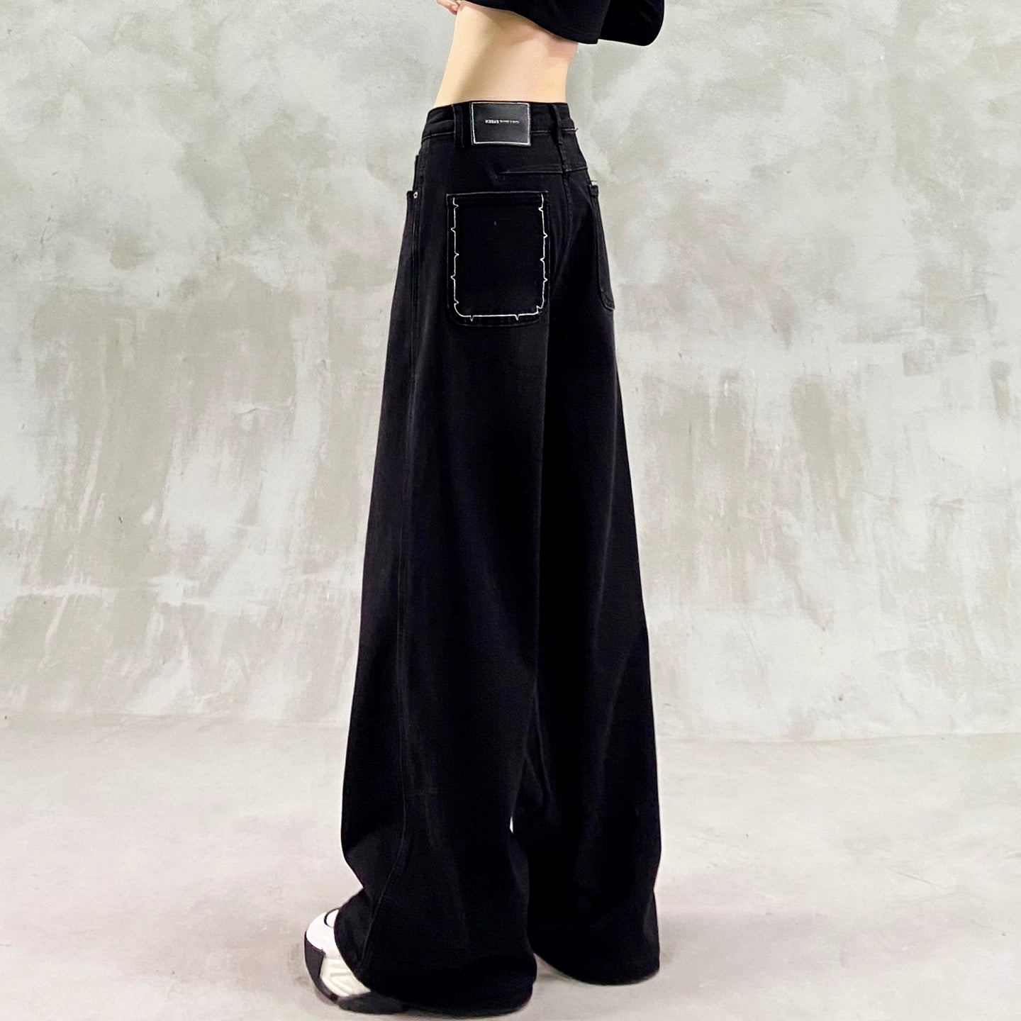 ウォッシュブラック裏起毛デニムワイドパンツ(HU006)