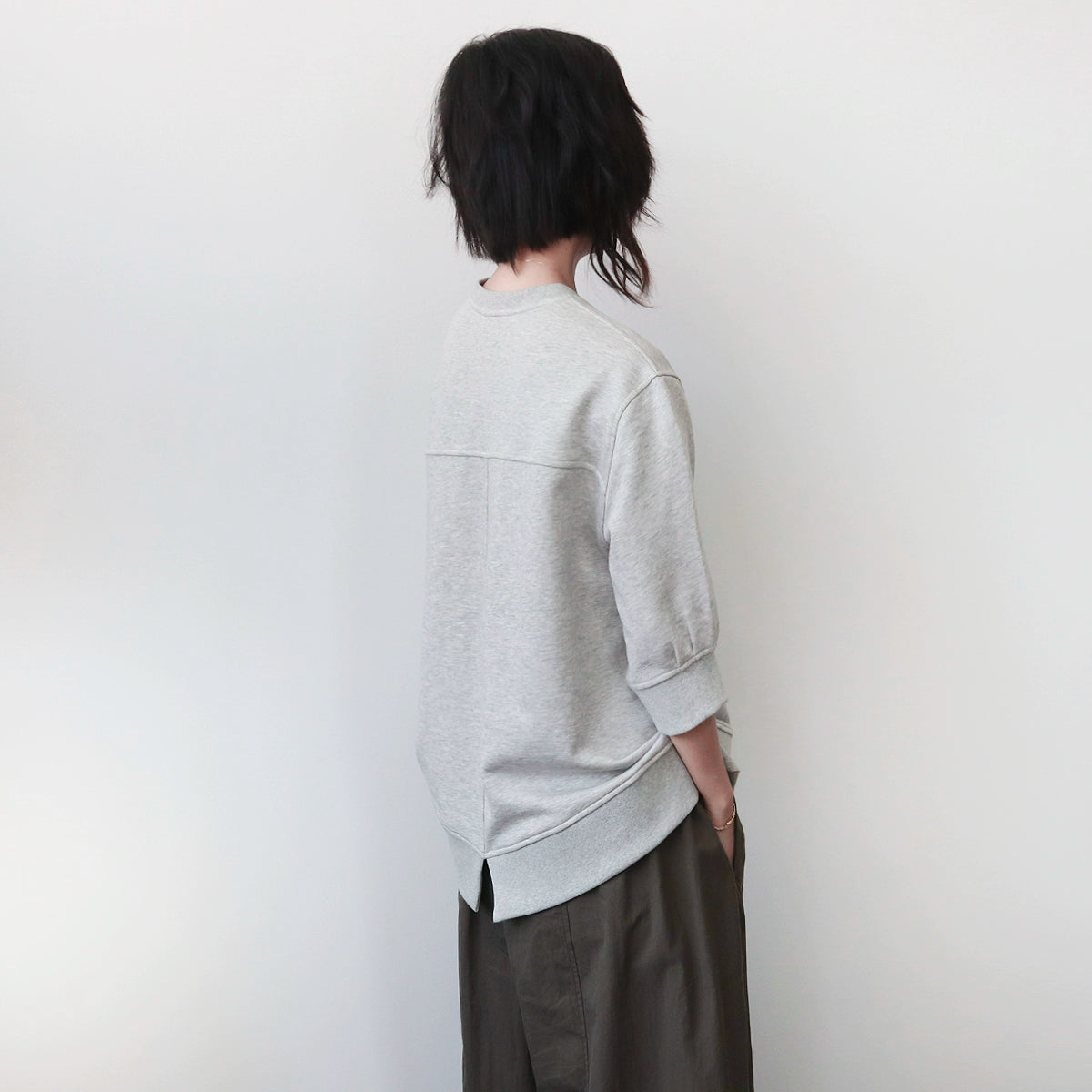 7分袖バックスリットゆるスウェットトップス(HU941)