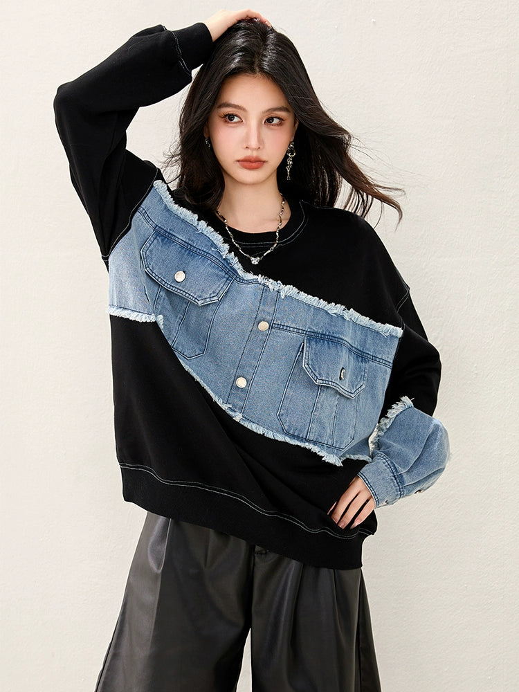 デニムスリーブスウェット｜ルーズトレーナー（CZ012）