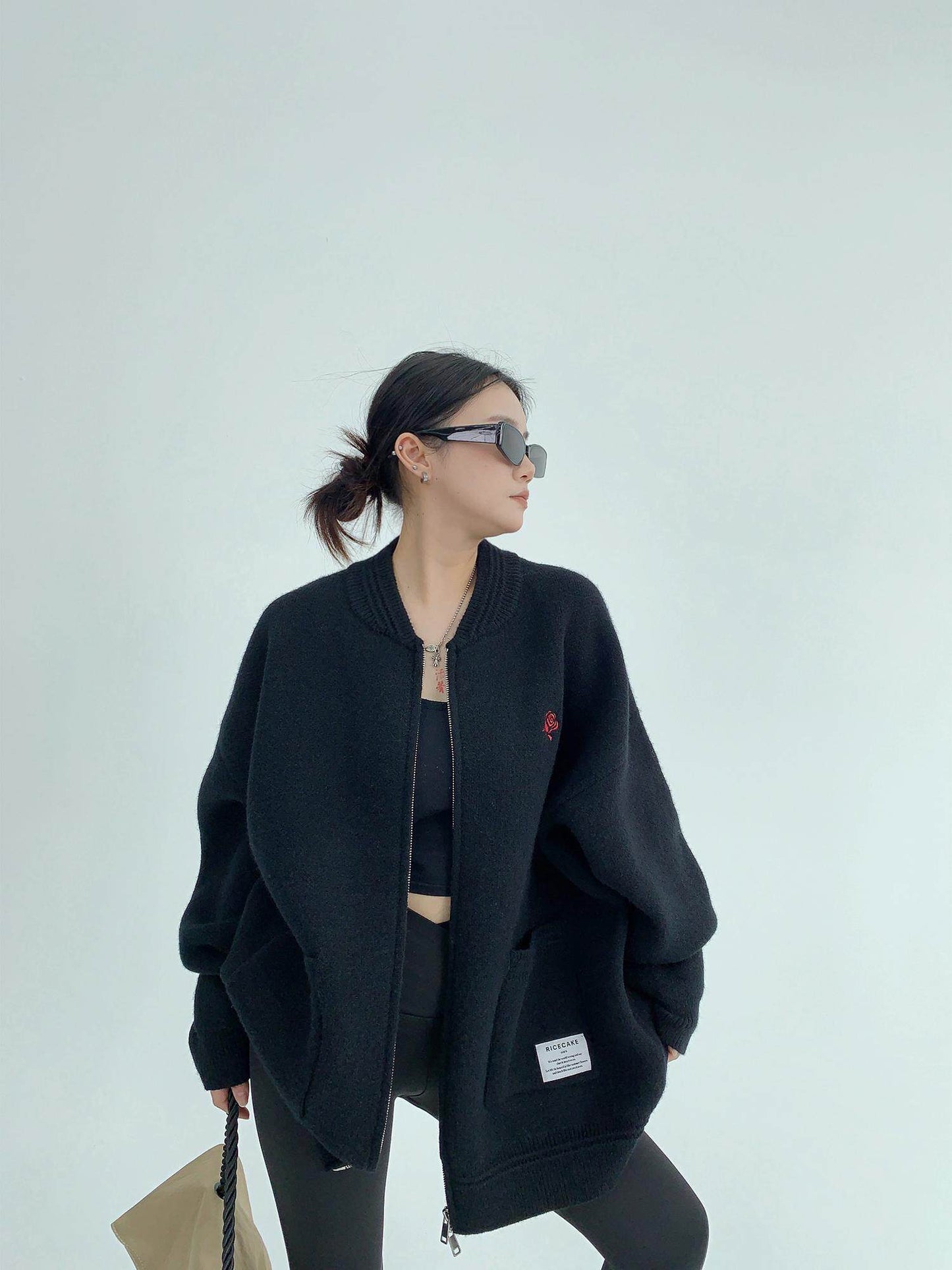 重厚刺繍ニットカーディガン（オーバーサイズ）（AVN053）